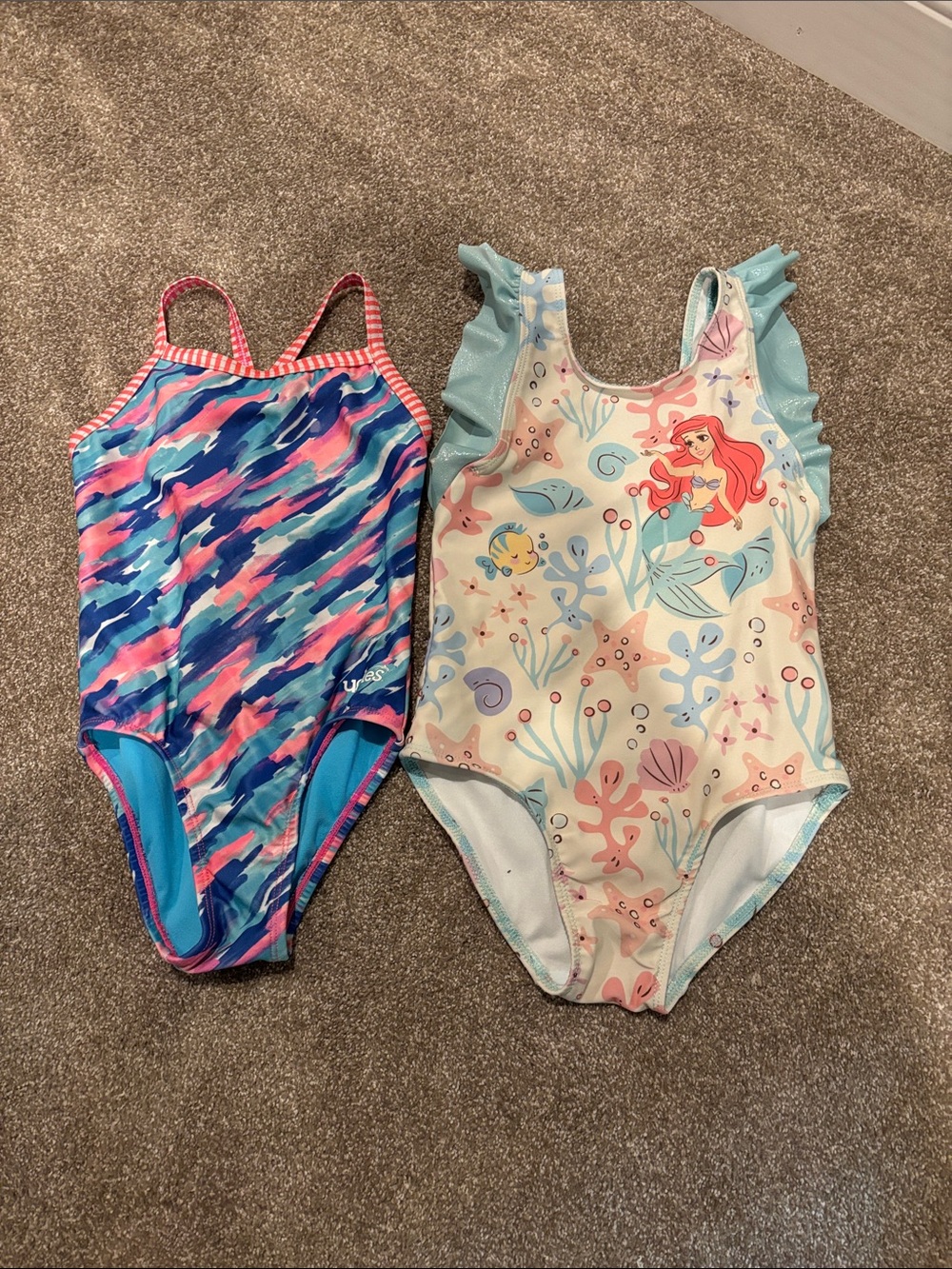 Girls One-Piece Swimsuit Bundle - Blue/Pink Camouflage & Ariel Print